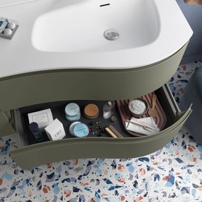 Muebles Mam badmeubel 90cm links legergroen met waskom en handdoekhouder