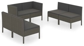 vidaXL 6-delige Loungeset met kussens poly rattan grijs