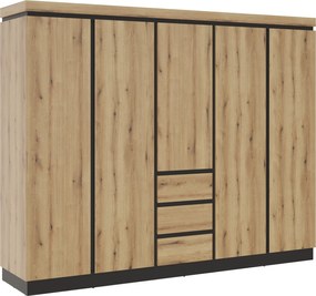 Kledingkast Enocira 131, Eiken, Antraciet, 211x263x60cm, 230.3 kg, Kledingkast deuren: Met scharnieren