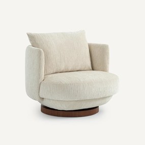 Draaibare fauteuil in gestructureerd fluweel en walnootfineer, ROSEO