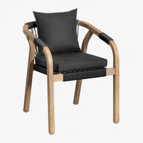 Set Van 4 Eetkamerstoelen Met Armleuningen Van Acaciahout Dubai Rustiek Acaciabruin & Stof Grijs – Grafiet - Sklum