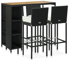 vidaXL 5-delige Tuinbarset met kussens poly rattan zwart