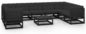 vidaXL 10-delige Loungeset met kussens massief grenenhout zwart