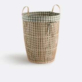 Bamboe wasmand, voering met ruitjesprint, MONOA