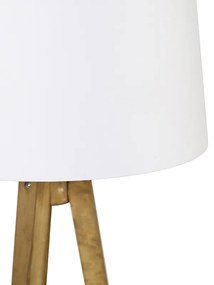 Landelijke tripod vintage hout met linnen kap wit 45 cm - Tripod Classic Landelijk E27 Binnenverlichting Lamp