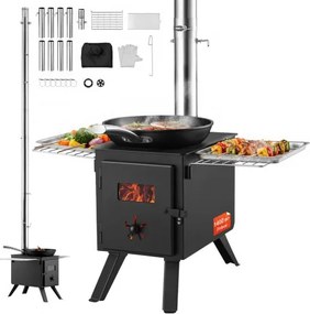 VEVOR tentkachel 394 x 608 x 425 mm, campingkachel 225 x 338 x 233 mm (binnenmaten oven), tuinkachel, campingkachel, werkplaatskachel, houtkachel, buitenkooktoestel, buitenkeuken voor kamperen, buitenverwarming