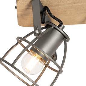 Industriële Spot / Opbouwspot / Plafondspot antraciet met hout verstelbaar 3-lichts - Arthur Industriele / Industrie / Industrial E27 Binnenverlichting Lamp