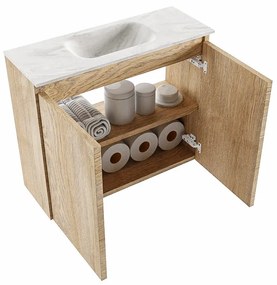 Mondiaz Ture DLux toiletmeubel 60cm washed oak met wastafel ostra midden met kraangat