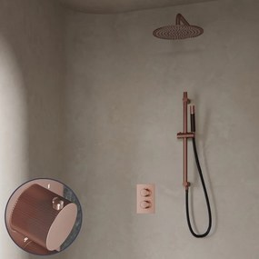 Saniclear Copper Stripes Pro inbouw regendouche met 20cm hoofddouche, muurarm en glijstang geborsteld koper