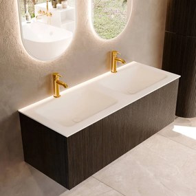 Mondiaz Kurve 120cm badmeubel shadow met 1 lade en wastafel cloud dubbel 2 kraangaten