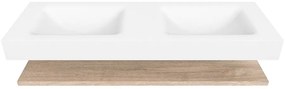 Zaro Alan badmeubel 140cm met planchet washed oak en vrijhangende wastafel cloud dubbel 2 kraangaten talc