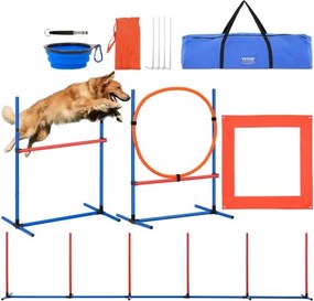 VEVOR Agility Trainingsuitrusting voor Honden, Set van 4 met Verstelbare Hoge Horden, 6 Slalompalen, Springring, Vierkante Snackbox, Fluitje, Opvouwbare Kom, Puppy Hindernisbaanset voor in de Tuin, Binnen en Buiten