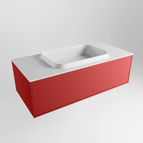 Mondiaz Erin 100cm badmeubel Fire met 1 lade en witte wastafel midden zonder kraangaten