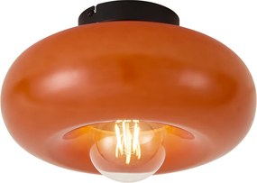 Retro plafondlamp zwart met oranje glas 30cm - Glaze