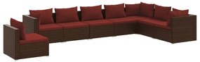 vidaXL 8-delige Loungeset met kussens poly rattan bruin