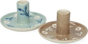 Kandelaar, steengoed, bloem, blauw, Ø11,5 x 6,5 cm