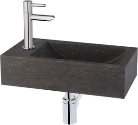 Saqu Nature Collection fonteinset met moderne chromen kraan links natuursteen