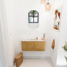 Mondiaz Joya DLux 95cm toiletmeubel ronding links/rechts oak met wastafel faye midden 1 kraangat meli