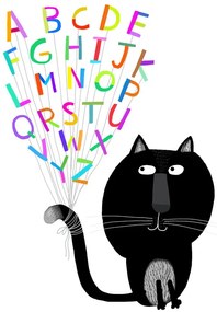 Ilustratie Cute Black Cat with Alphabet Letters, Carla Daly