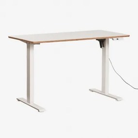 Elektrisch Verstelbaar Rechthoekig Bureau Met Geheugenfunctie Van Hout En Ijzer Serpi ↔︎ 120 Cm & Wit & Wit Hout - Sklum