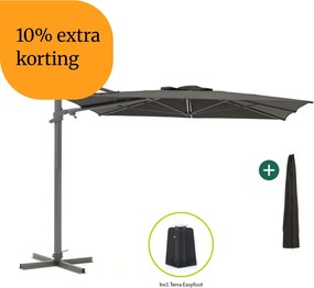 + 10% kassakorting | Parasol Shadowline Francisco | Inclusief hoes | Vierkant | 260x260cm | Met draaihendel | Zwart | Kees Smit Tuinmeubelen