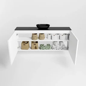 Mondiaz Fowy toiletmeubel 120cm talc met zwarte waskom midden en kraangat