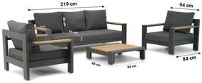 Stoel en Bank Loungeset Aluminium/Aluminium/teak Grijs 5 personen Lifestyle Garden Furniture Milano