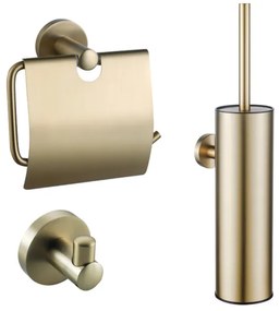Fortifura Calvi Toiletset - toiletborstelhouder - gesloten - handdoekhaak - toiletrolhouder - met klep - geborsteld messing (goud) SW1183146/SW1111543/SW639937