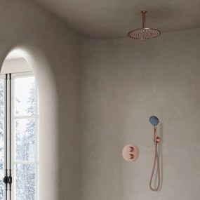 Saniclear Copper inbouwregendouche 30cm rond met plafondarm en 3 standen handdouche geborsteld koper