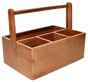 Opbergbak met 4 vakken en handvat, acaciahout, 33 x 21 x 21 cm