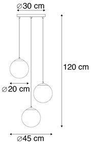 Smart hanglamp met dimmer messing incl. 3 WiFi ST64 met blauw glas - Pallon Art Deco E27 bol / globe / rond Binnenverlichting Lamp