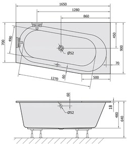 Polysan Astra Slim asymmetrisch bad rechts schuin 165x80x48cm wit