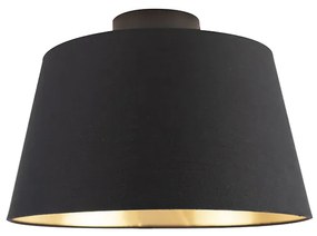 Stoffen Plafondlamp met katoenen kap zwart met goud 32 cm - Combi zwart Klassiek / Antiek E27 rond Binnenverlichting Lamp