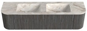 Mondiaz Kurve-dlux 170cm badmeubel ronding links/rechts shadow met 1 lade en 2 deuren en wastafel leaf dubbel zonder kraangat frappe