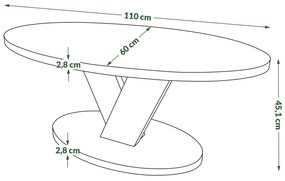 LOVA Eik Bruin/Zwart - OVALE SALONTAFEL 110x60 cm MODERNE KOFFIETAFEL