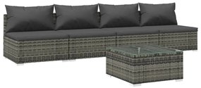 vidaXL 5-delige Loungeset met kussens poly rattan grijs