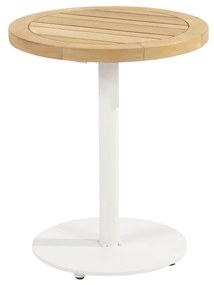 4 Seasons Outdoor Volta bijzettafel wit met teak blad Ø 45 cm (H 55 cm)  Bijzettafel    houtkleur weerbestendig