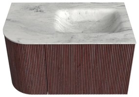 Mondiaz Kurve-dlux 75cm badmeubel ronding links ruby met 1 lade en deur en wastafel grunne rechts zonder kraangat opalo