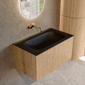 Mondiaz Kurve 80cm badmeubel oak met 1 lade en wastafel big small midden zonder kraangat urban