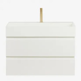 Ona Zwevend Badkamermeubelset Van Hout En Essenfineer Met Geïntegreerde Wastafel Wit & Spiegelloze & ↔︎ 80 Cm & Geborsteld Goudkleurig ↑ - Sklum