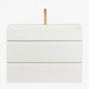 Ona Zwevend Badkamermeubelset Van Hout En Essenfineer Met Geïntegreerde Wastafel Wit & Spiegelloze & Goud ↑20 Cm Met - Sklum