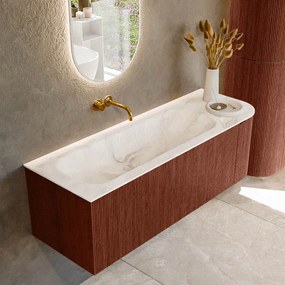 Mondiaz Kurve-dlux 135cm badmeubel ronding rechts ruby met 1 lade en deur en wastafel big medium links zonder kraangat frappe