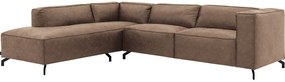 Goossens Bank Calvin bruin, micro leer, 3-zits, modern design met ligelement links