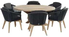 4 Seasons Outdoor Santander eetset black met Louvre tafel Ø160 cm Tuinset houtkleur weerbestendig