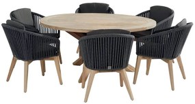 4 Seasons Outdoor Santander eetset black met Louvre tafel Ø160 cm  Tuinset    houtkleur weerbestendig