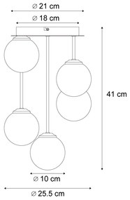 Moderne plafondlamp zwart met amber en smoke glas 5-lichts - Athens Modern G9 bol / globe / rond vierkant Binnenverlichting Lamp