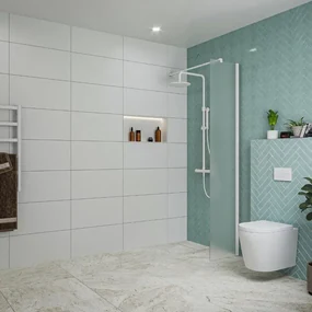 Fortifura Galeria inloopdouche - 40x200cm - mat glas - wandarm - mat wit SW797931/SW797906