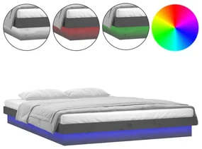 vidaXL Bedframe LED massief hout grijs 120x190 cm 4FT Small Double