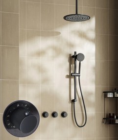Saniclear Plus Stripes inbouw regendouche met 20cm hoofddouche, plafondarm en glijstang zwart mat
