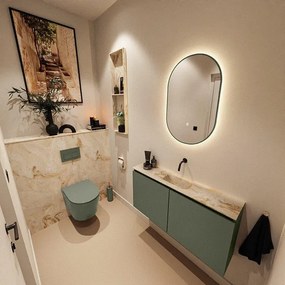 MONDIAZ TURE-DLUX 100cm toiletmeubel Army. EDEN wastafel Frappe positie midden. Zonder kraangat. TUREDX100ARMM0FRA